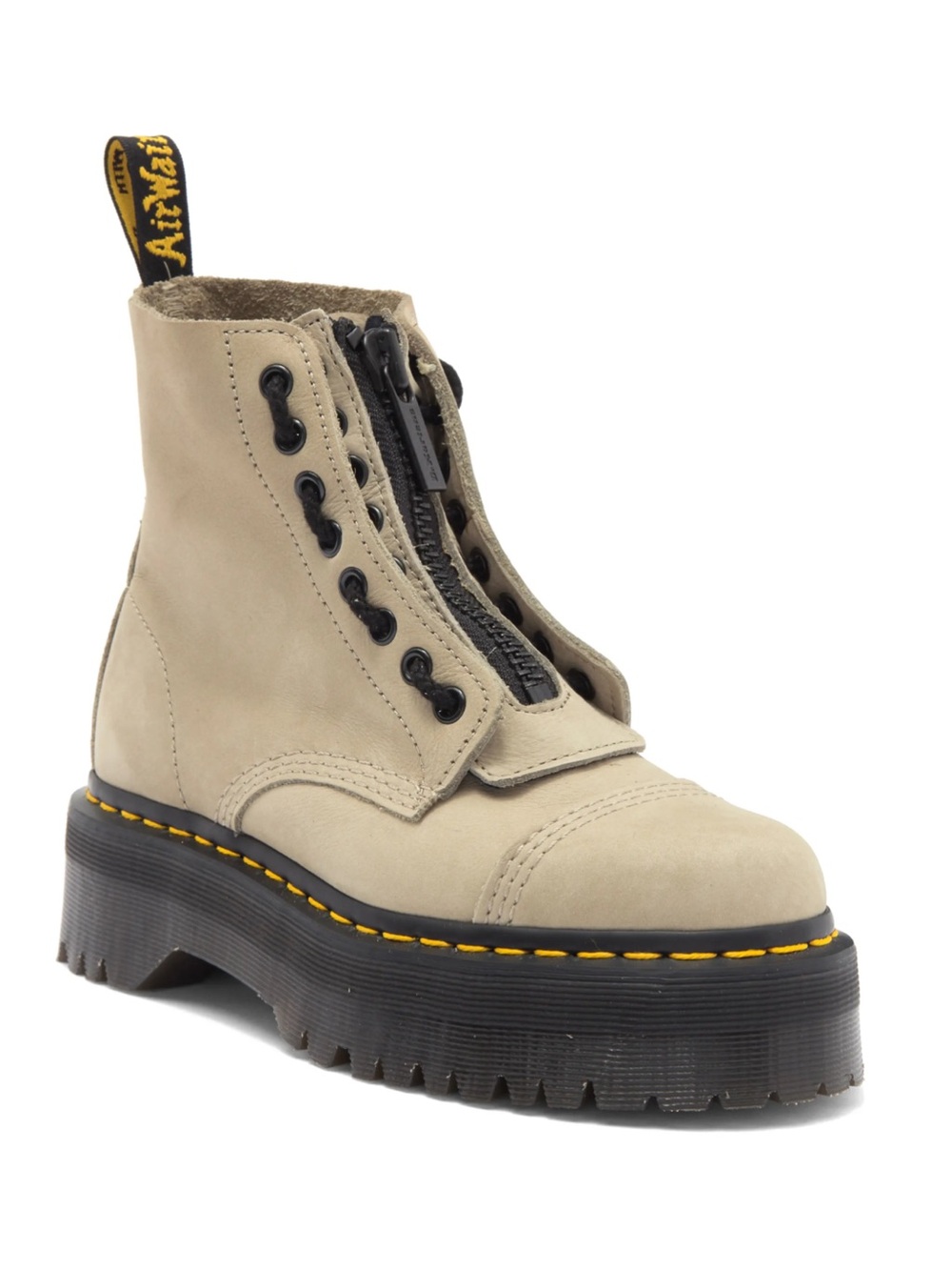 Dr. Martens Beige Lace-Up Platform Boot with Front Zip